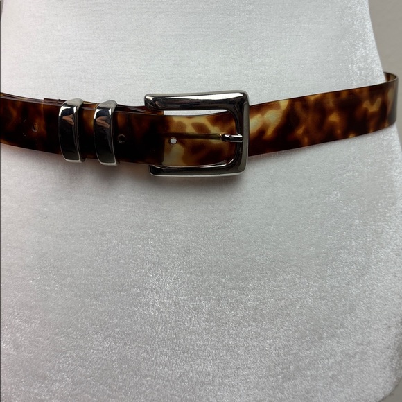 Translucent Tortoise Shell Print plastic Belt silver buckle, fits 33” waist - Picture 3 of 5